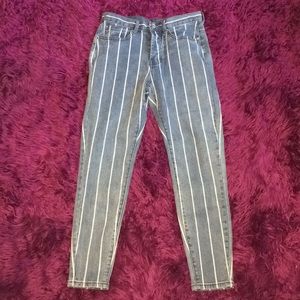 Striped White Capri Jeans